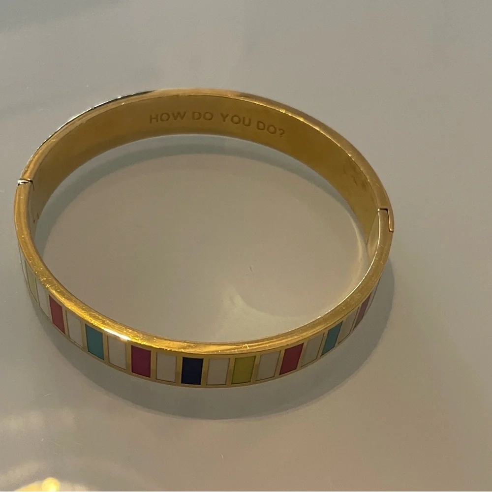 Kate Spade how do you do Multi Color Stripe Gold Tone Bangle Bracelet - Picture 2 of 5